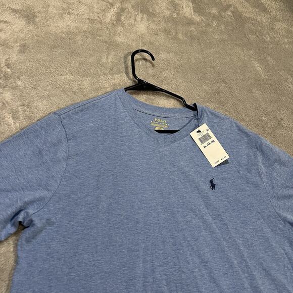 Polo Ralph Lauren Shirt Youth XL 18/20 Blue V-Neck Short Sleeve Embroidered - Picture 2 of 7